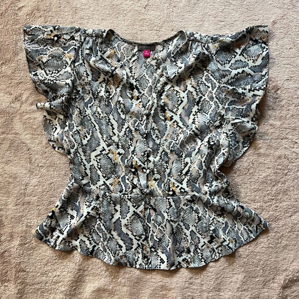 Vince Camuto‎ Women's Tie-Front Snake Print Top Blouse, Gray Size XSmall